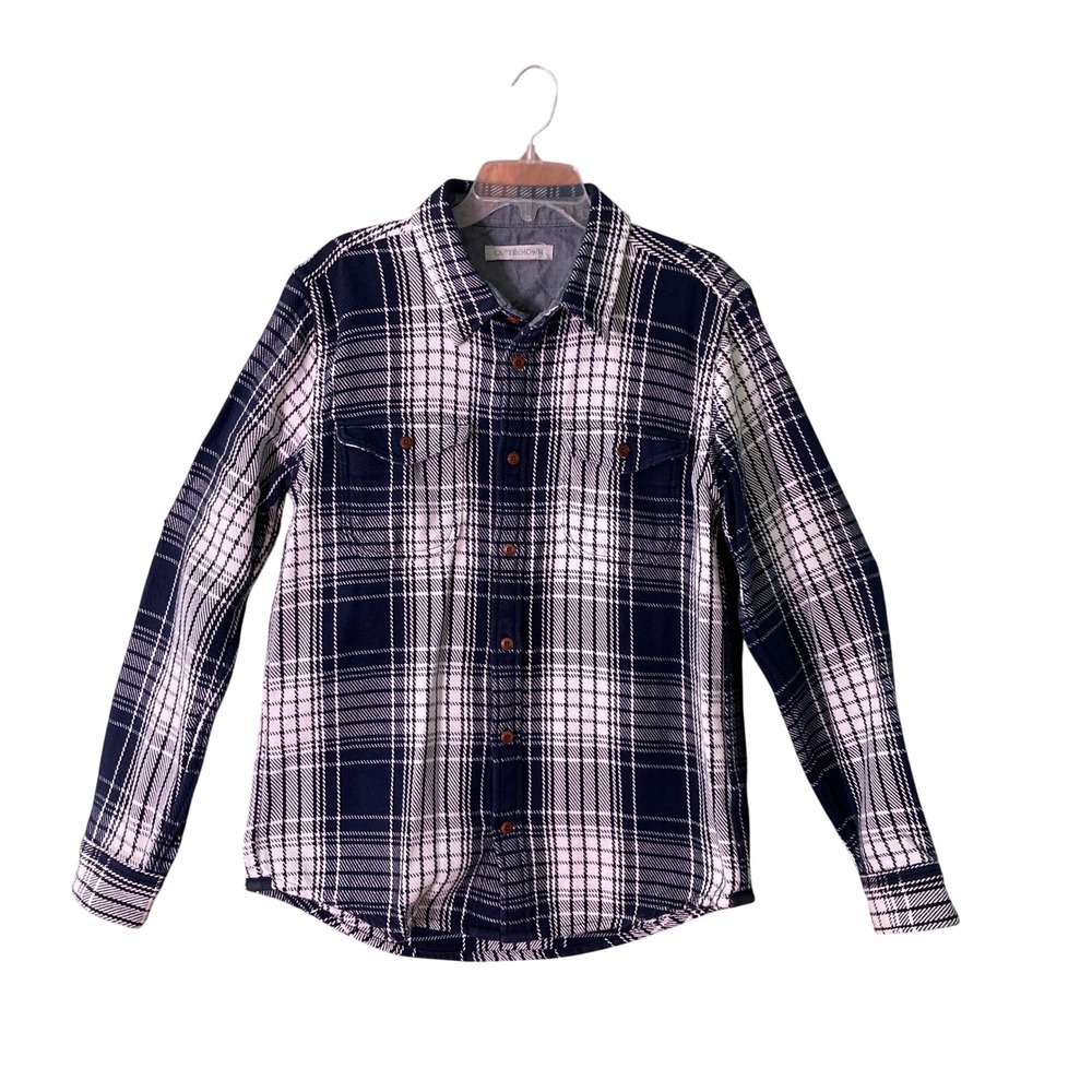 Outerknown Blanket Shirt Plaid Navy White Heavyweight Organic Cotton (Size L)